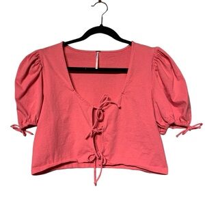 FREE PEOPLE | Kitty Puff Sleeve Crop Top - Velvet Rose - Sz Medium‎